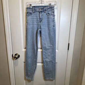 American Eagle Womens Straight Jeans Super High Rise Light Wash 000 Regular
